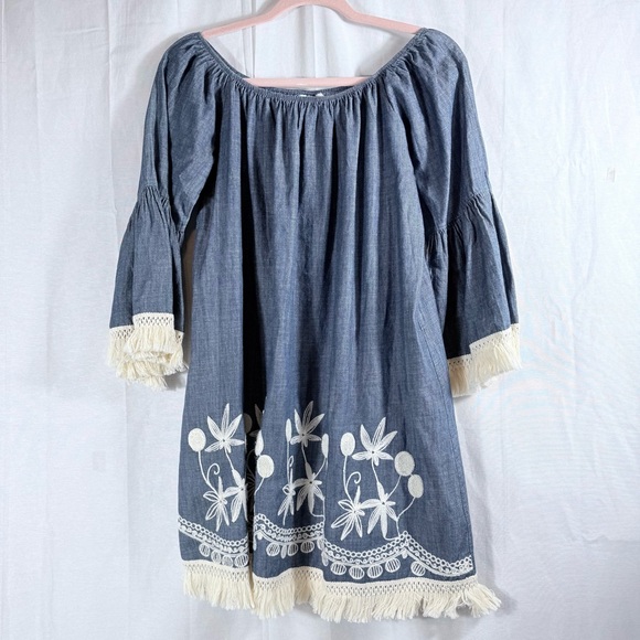 Shyanne Dresses & Skirts - Shyanne‎ Denim Dress With Embroidery Details And Fringe Trim Size XL